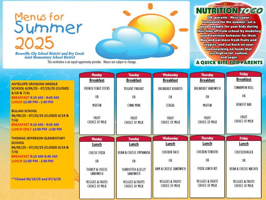 Summer Feeding Menu 2025