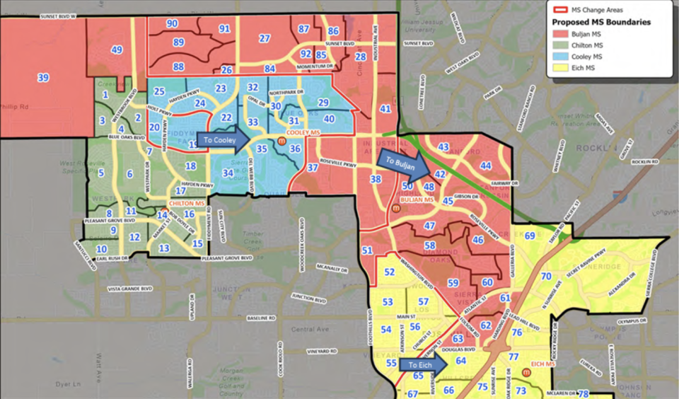 Map of proposed middle school boundaries, option one