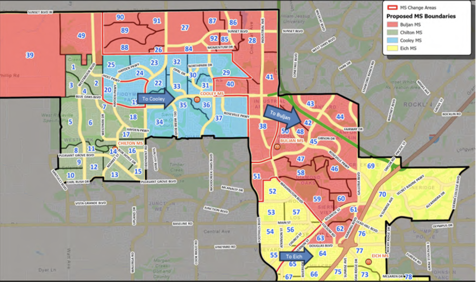 Map of proposed middle school boundaries, option two